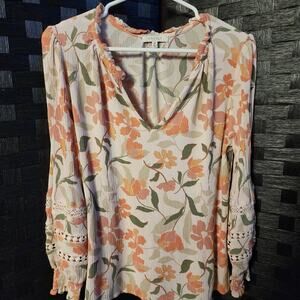 Angels Forever Young Cute Pink Floral Blouse Top Size M